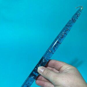 Vintage 1960s Blue Lucite Confetti Candle | Mid-Century Modern Decor (8")